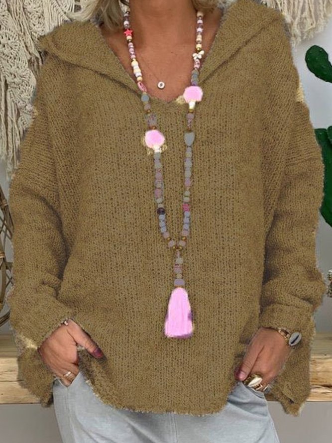 Modetalente Unifarben Lässiger Große Größen Strickpullover mit Kapuze