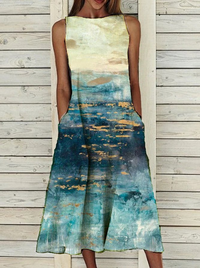 Batik Elegante Kleider mit Rundhals