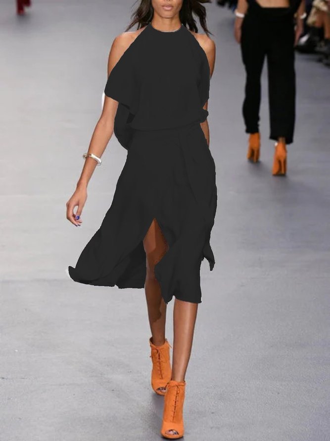 Kurzarm Große Größen Kleid mit Rundhals