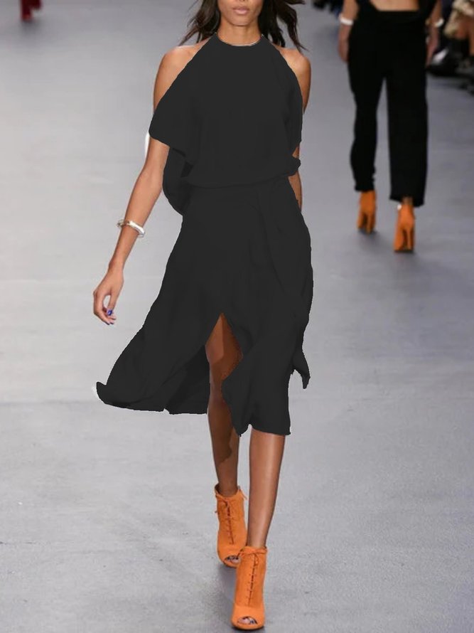 Kurzarm Große Größen Kleid mit Rundhals
