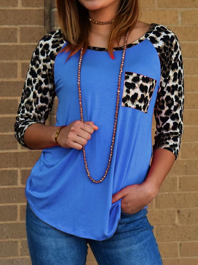 Retro Leopard 3/4 Ärmel Print T-Shirt
