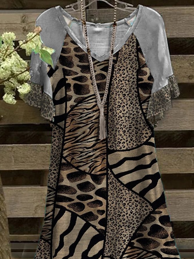 Print Leopard Kleider mit V-Ausschnitt