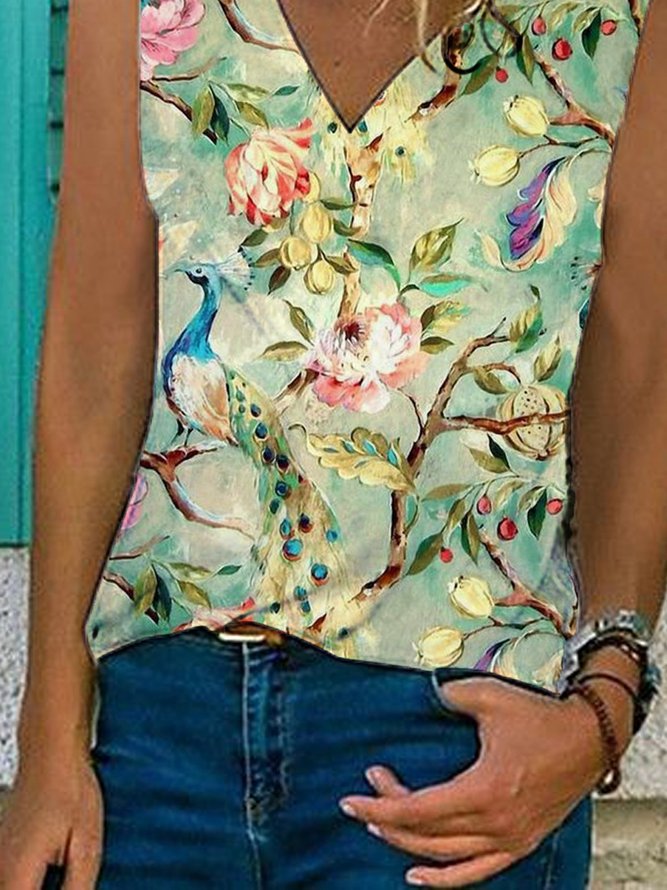 V-Ausschnitt Retro Tops mit Geblümtem Print