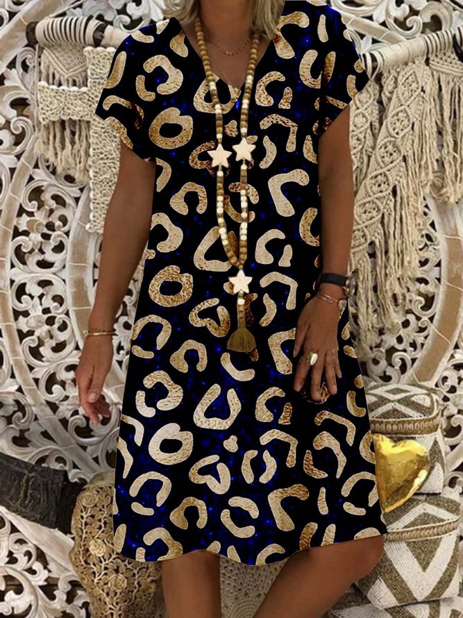 V-Ausschnitt Retro Kleid mit Leopard Print