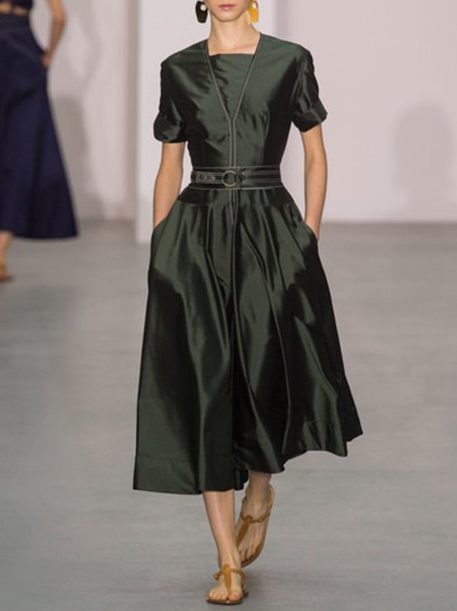 Retro Große Größen Freizeitkleid mit Kurzarm