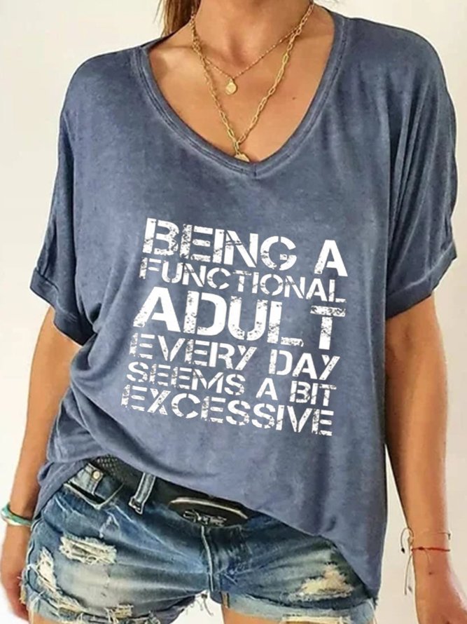 Kurzarm V-Ausschnitt Shirts & Blusen mit Buchstabe Print