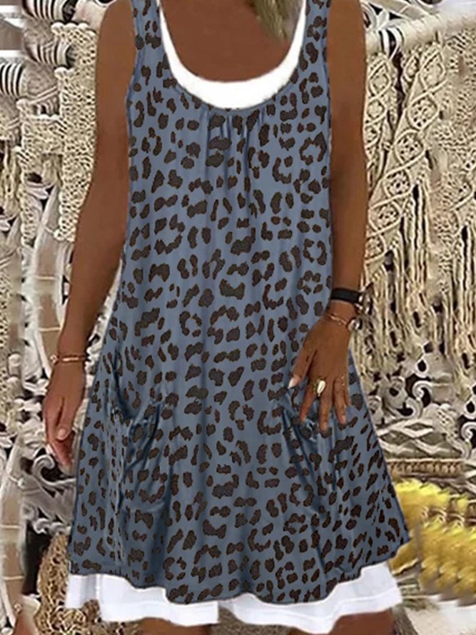 Leopard Ärmellos Kleider