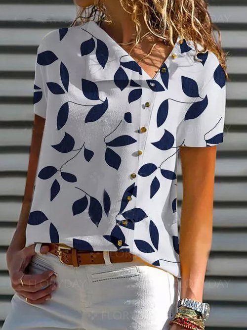 Urlaub Laub Asymmetrisch Kurzarm Blusen & Shirts