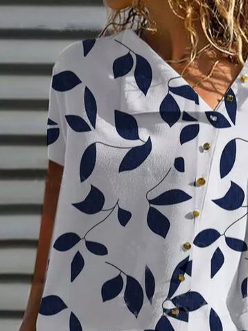 Urlaub Laub Asymmetrisch Kurzarm Blusen & Shirts