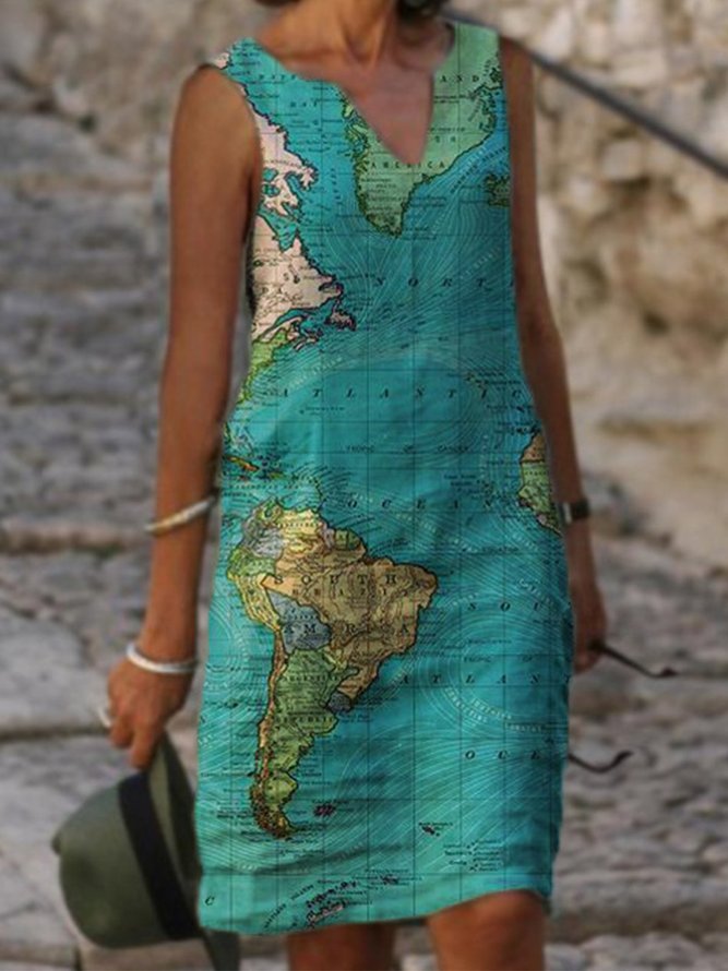 Retro Ärmelloses Freizeitkleid mit Geometrischem Print