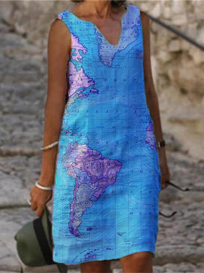 Retro Ärmelloses Freizeitkleid mit Geometrischem Print