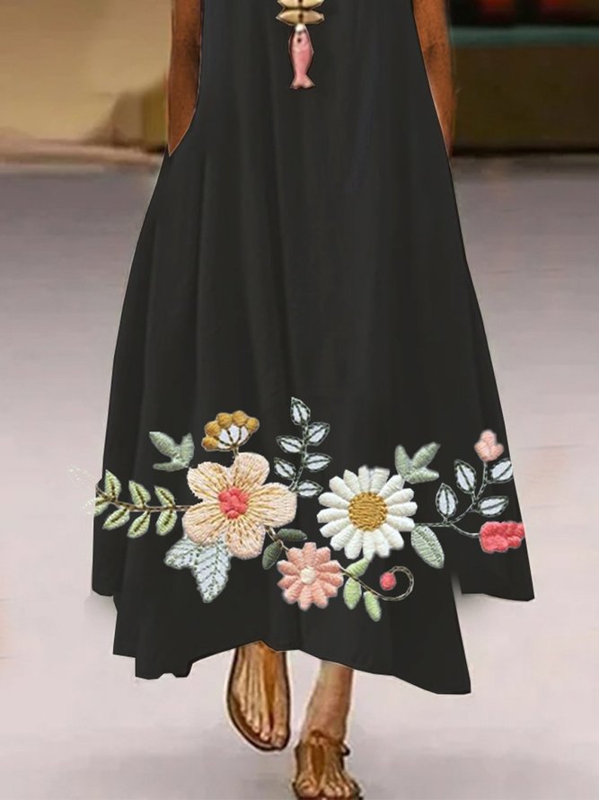 Geblümter Print Retro Kleid mit Rundhals für Sommer