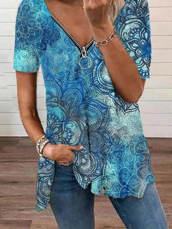 V-Ausschnitt Print Lässig Shirts & Blusen&Shirts