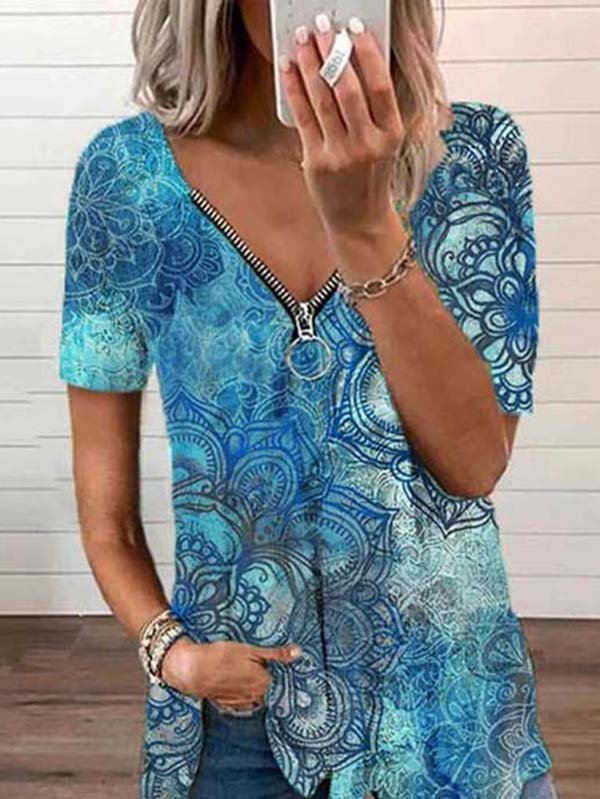 V-Ausschnitt Print Lässig Shirts & Blusen&Shirts