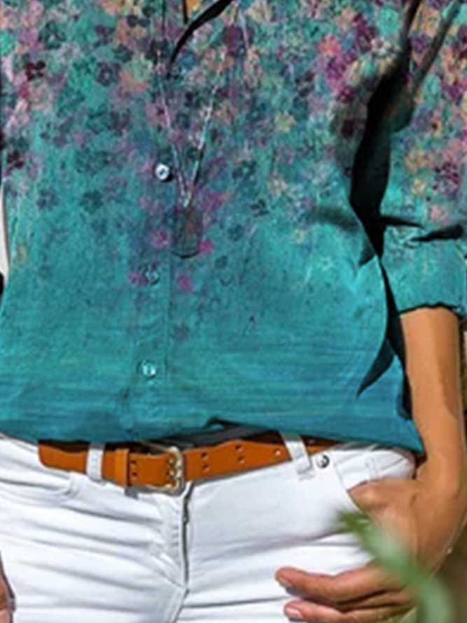 Langarm Print Baumwollgemisch Geblümt Shirts & Blusen&Shirts