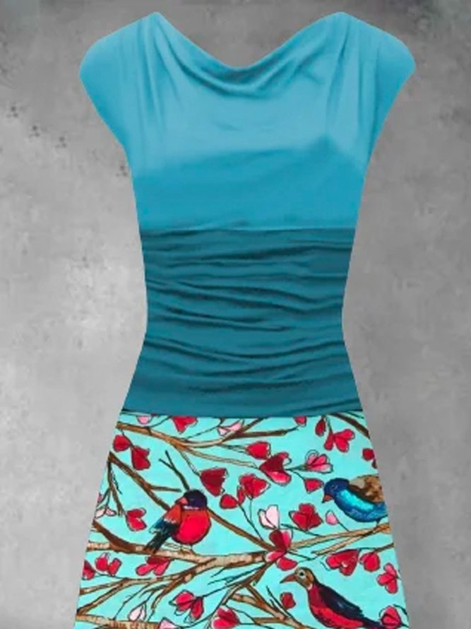 Kurzarm Wasserfallausschnitt Freizeitkleid
