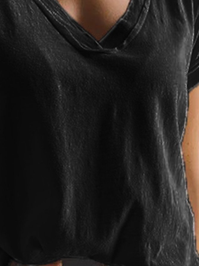 Kurzarm Unifarben V-Ausschnitt Lässig T-Shirt