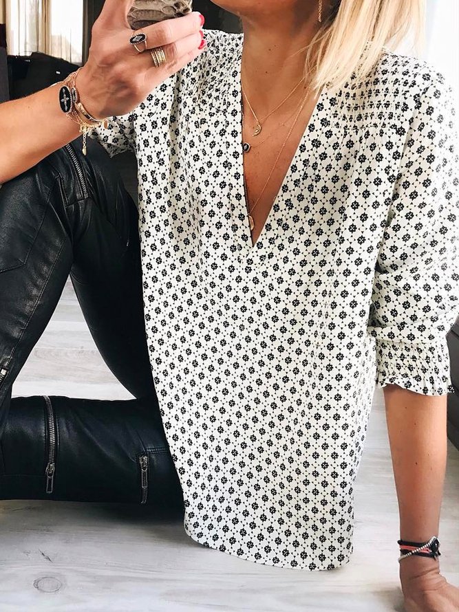 V-Ausschnitt Langarm Lässig Shirts & Blusen&Shirts