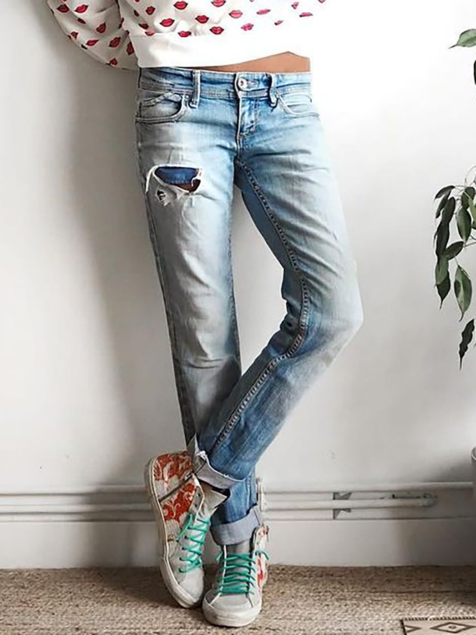 Große Größen Unifarben Lässig Jeans
