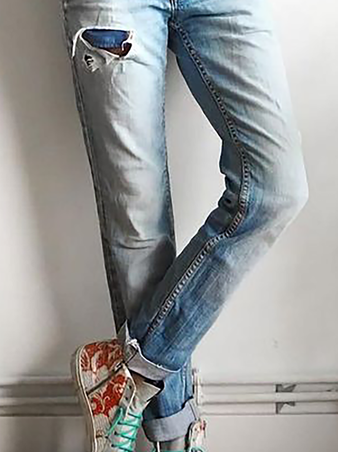 Große Größen Unifarben Lässig Jeans