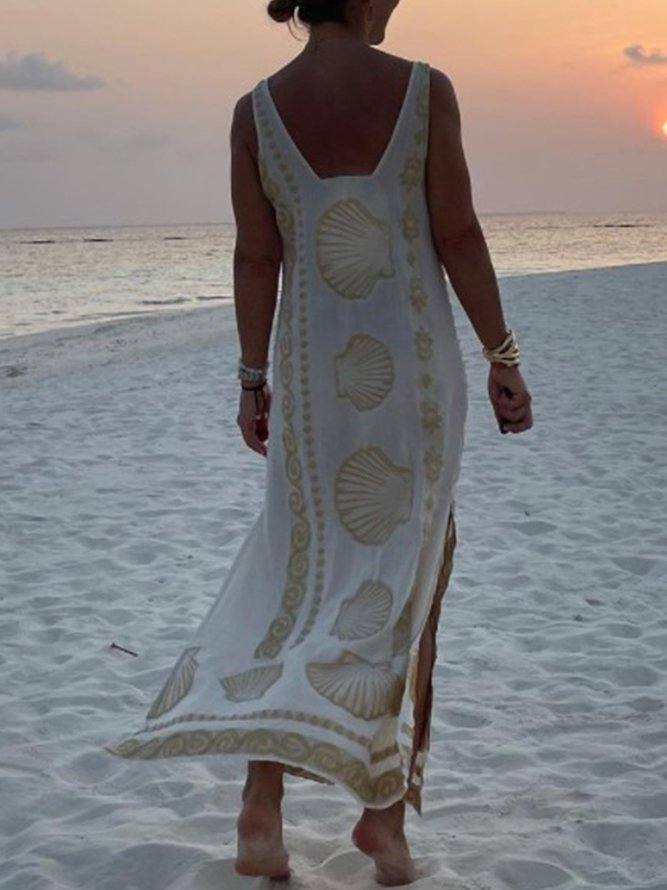Neu Damen Schick Große Größen Retro Böhmisch Urlaub Normal Ethnisch Lässig Ärmellos Kleider