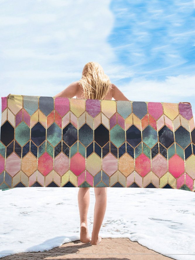 Sommer Sonnenschutz Geometrischen Quadraten Baden Strandtuch mit Kreativem Print