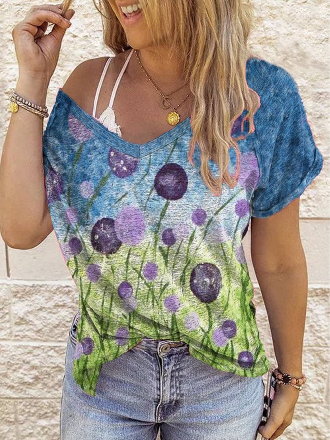 V-Ausschnitt Print Shirts & Blusen mit Kurzarm