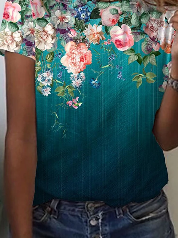 Resort Print T-Shirt mit Rundhals