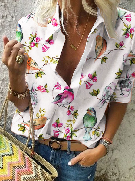 Langarm Tier Lässig Shirts & Blusen&Shirts