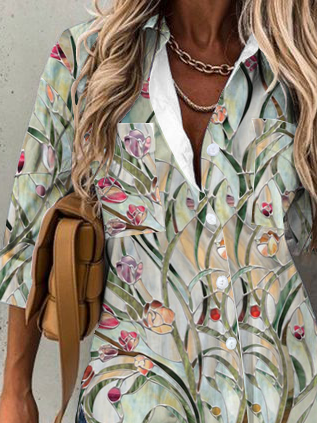 Lässig Langarm Geblümt Normal Shirts & Blusen&Shirts