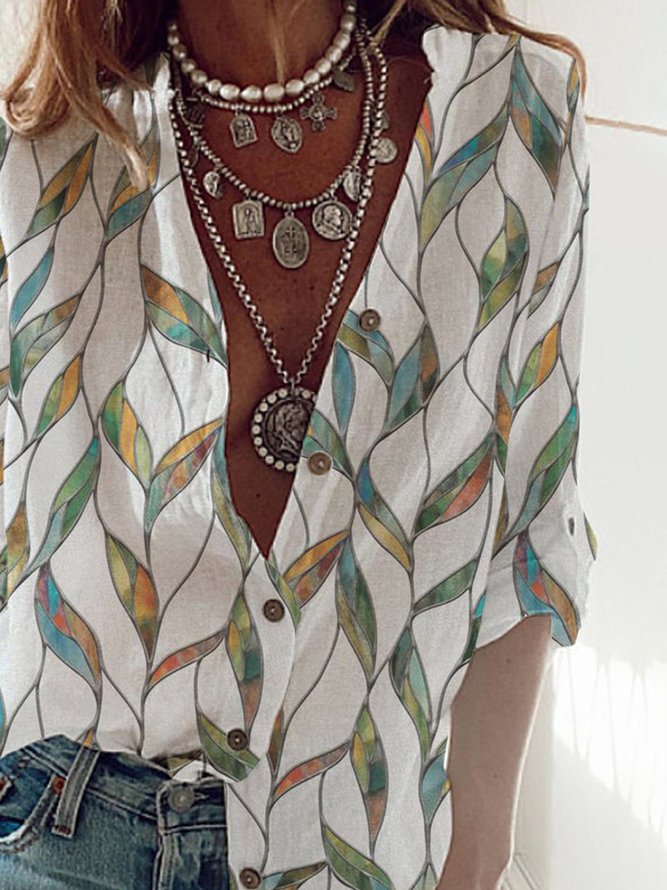 3/4 Ärmel Retro Bluse mit Print