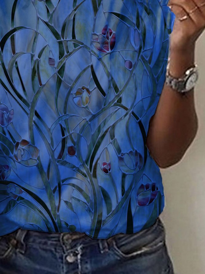 Rundhals Lässige T-Shirt mit Kurzarm