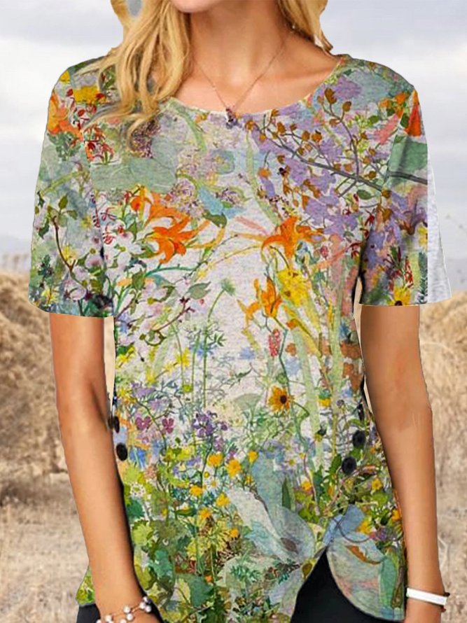 Gottes Garten Baumwollgemisch Rundhals Kurzarm Normal Shirts & Blusen&Shirts