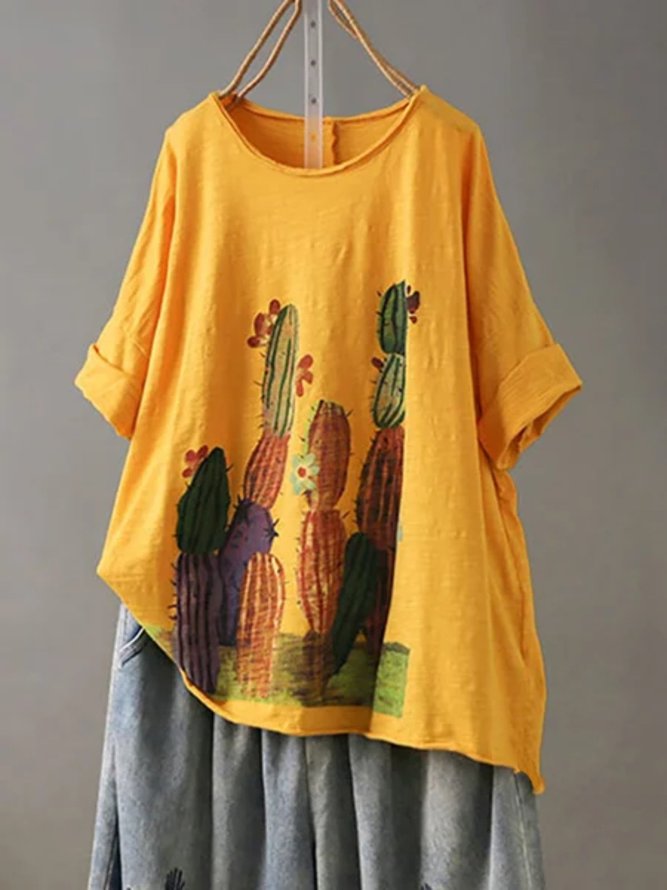 Lässig Kurzarm Rundhals Große Größen Blusen&Shirts