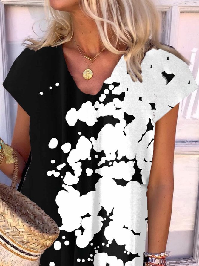 Batik Kurzarm V-Ausschnitt Böhmisch Kleider