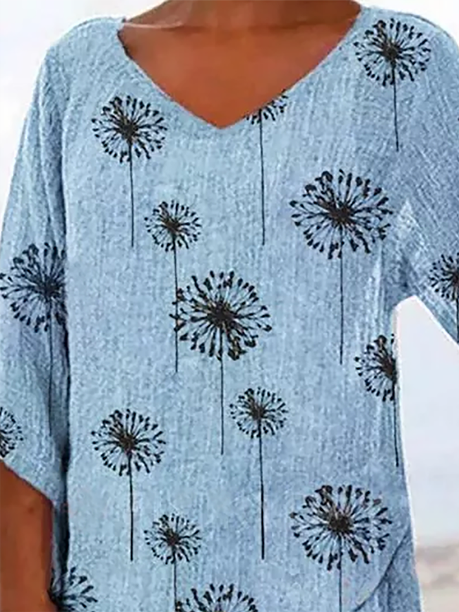Große Größen Lässig Löwenzahn Print Shirts & Blusen&Shirts