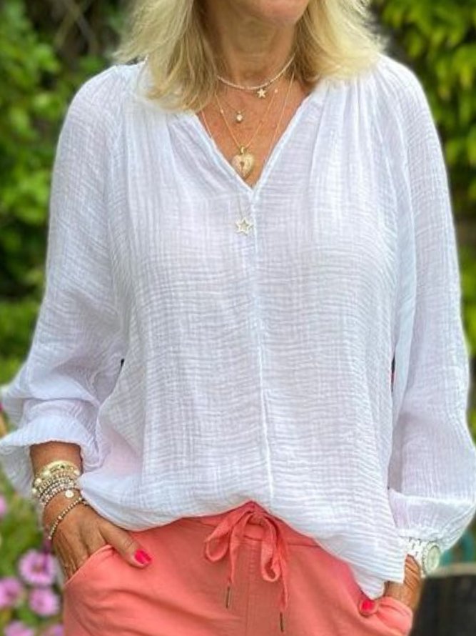Unifarben Langarm Baumwollgemisch Lässig Shirts & Blusen&Shirts
