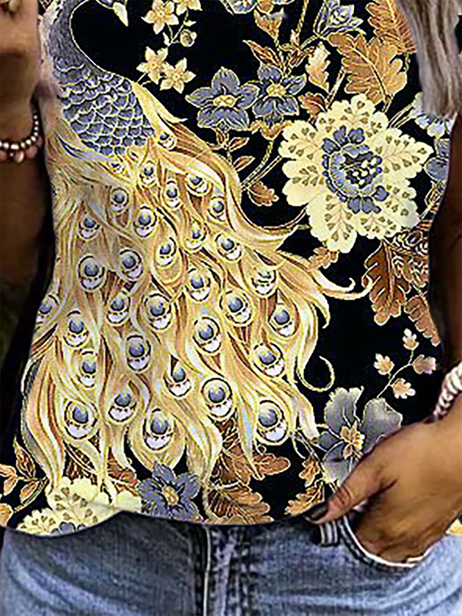 Große Größen Ärmellos Lässig Print Shirts & Blusen&Shirts