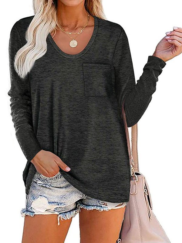 Langarm Lässige T-Shirt mit Rundhals