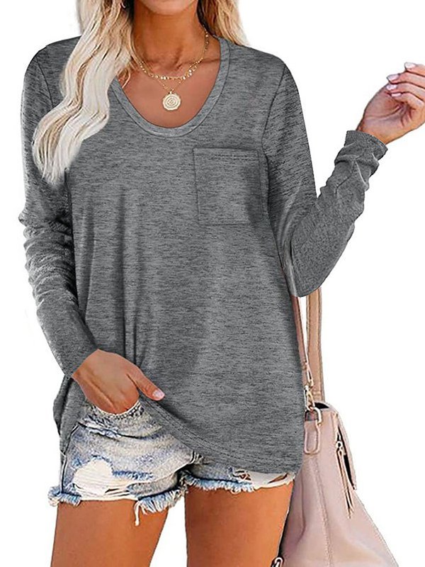 Langarm Lässige T-Shirt mit Rundhals