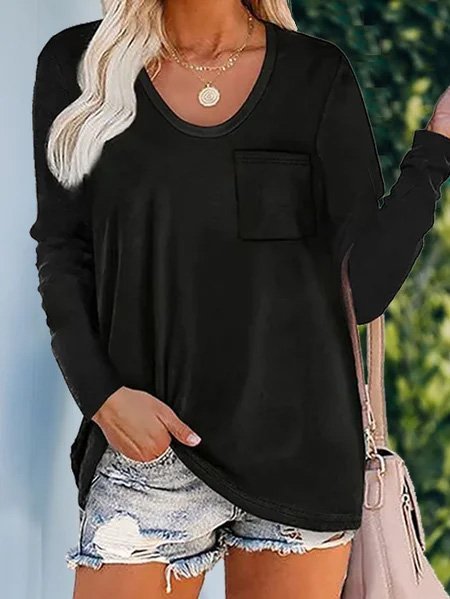 Langarm Lässige T-Shirt mit Rundhals