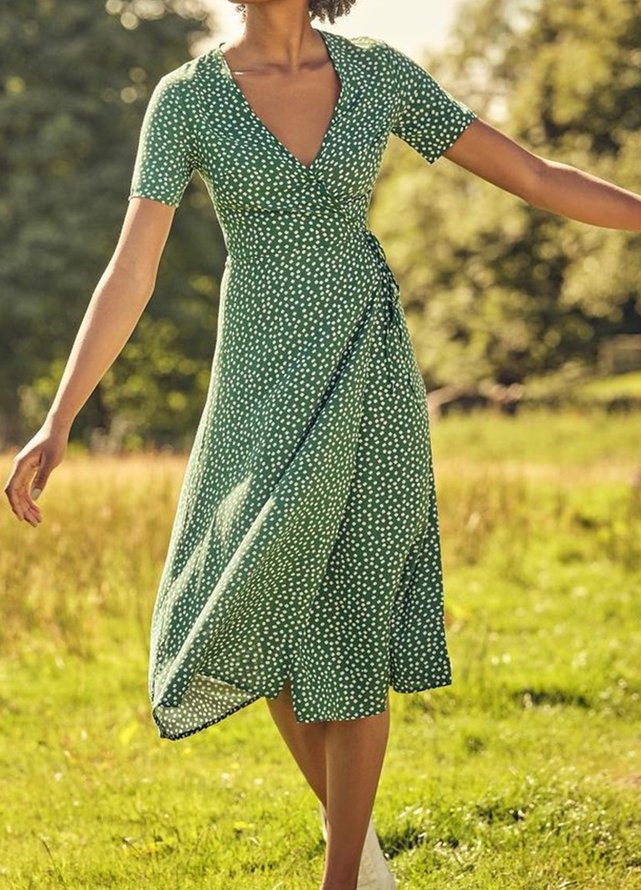 Polka Dots V-Ausschnitt Print Kleid