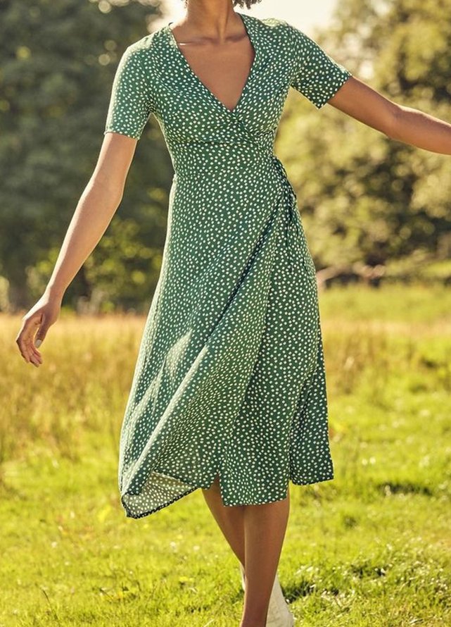 Polka Dots V-Ausschnitt Print Kleid