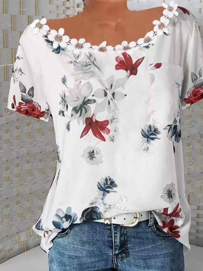 Lässig Print Kurzarm Shirts & Blusen&Shirts