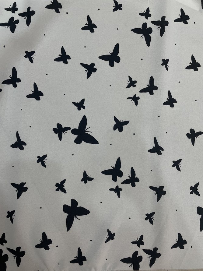Weiß Lässig Schmetterling Print Langarm Normal Shirts & Blusen&Shirts