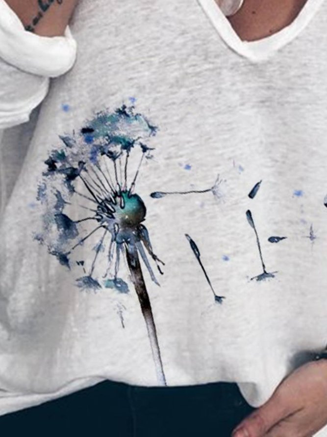 Langarm Baumwollmischung V-Ausschnitt Shirts & Blusen&Shirts