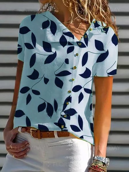 Urlaub Laub Asymmetrisch Kurzarm Blusen & Shirts