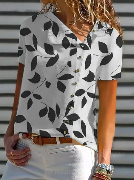 Urlaub Laub Asymmetrisch Kurzarm Blusen & Shirts