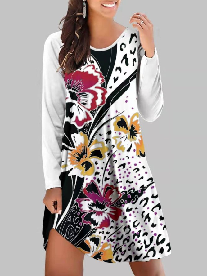 Retro Rundhals Freizeitkleid mit Blumenmuster