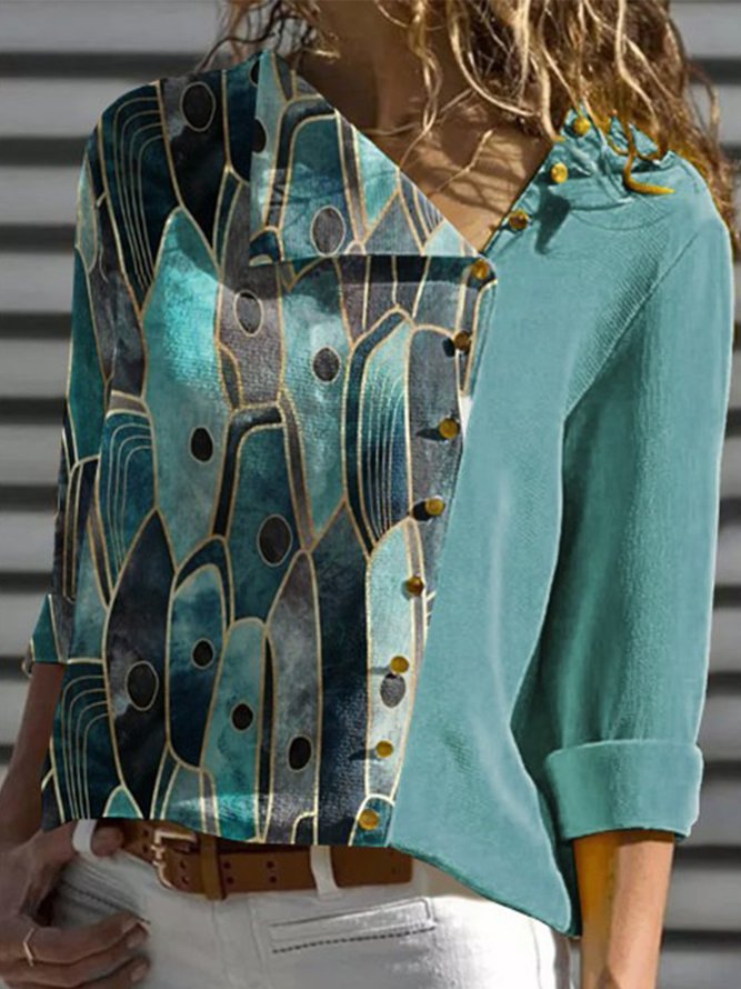 Retro Geometrischer Print Shirts mit Langarm